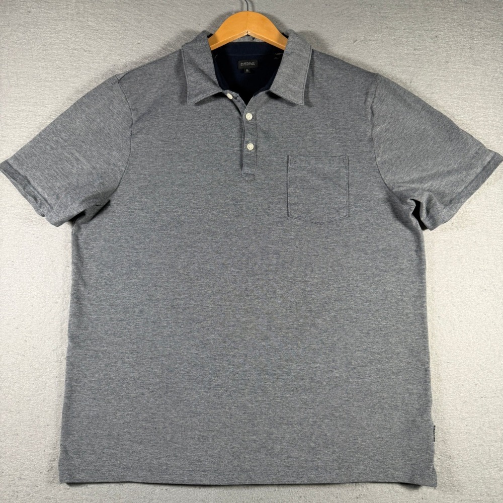 Buffalo David Bitton Mens XL Grey‎ Short Sleeve Pocket Polo Shirt 1269546